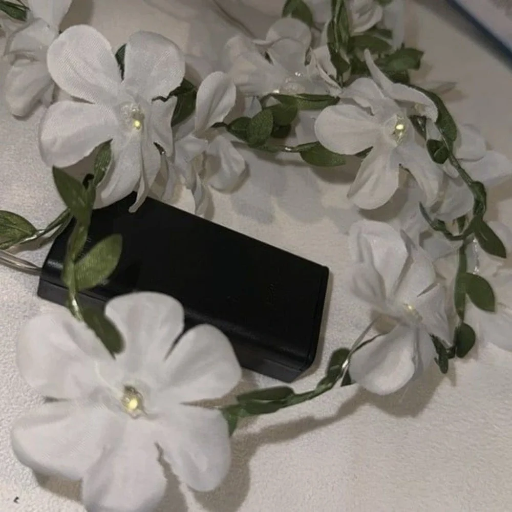 Floral String Lights with White Petals
